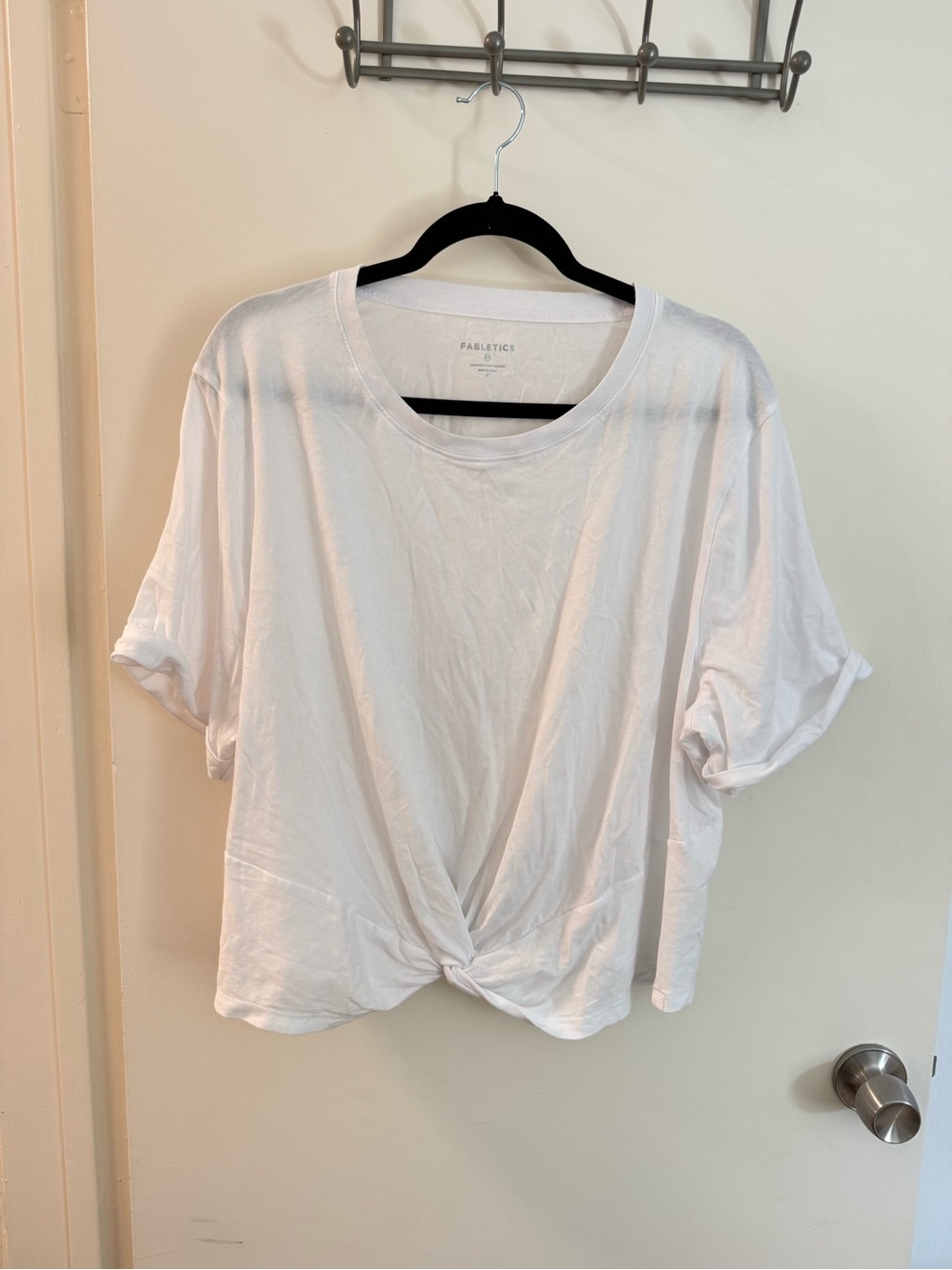 Fabletics White Twist-Knot Short Sleeve Tee